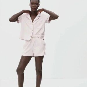 Everlane Womens The Terry Cloth Notch Shirt And Short Full Set Blush Pink Small